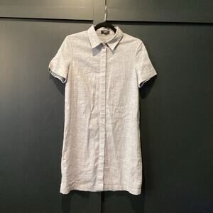 Theory Buttondown Dr Eco Sharkskin Shortsleeve mini classic preppy linen Dress M